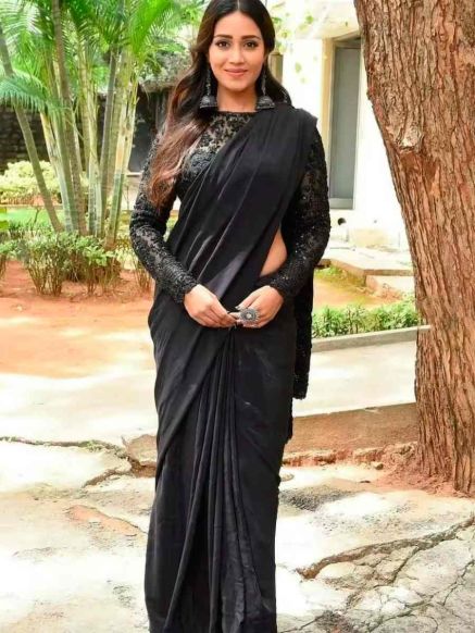 Simple and Stylish Black Georgette Plain Saree with Thread for Festive Occasions Manufacturers  in Delhi