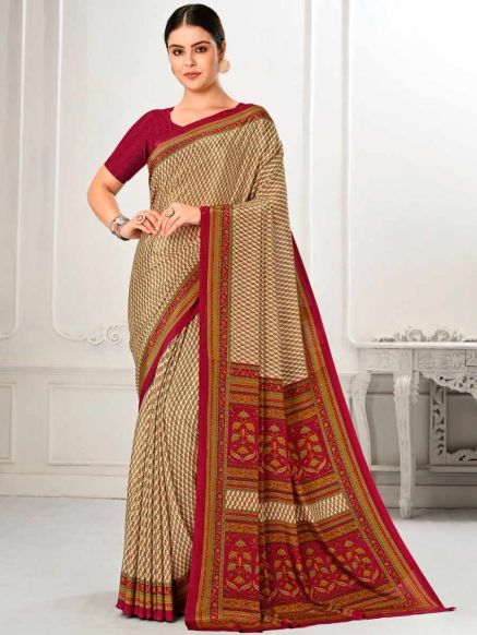 Stylish Brown Uniform Saree Large Size Comfortable for Daily Wear Manufacturers  in Delhi