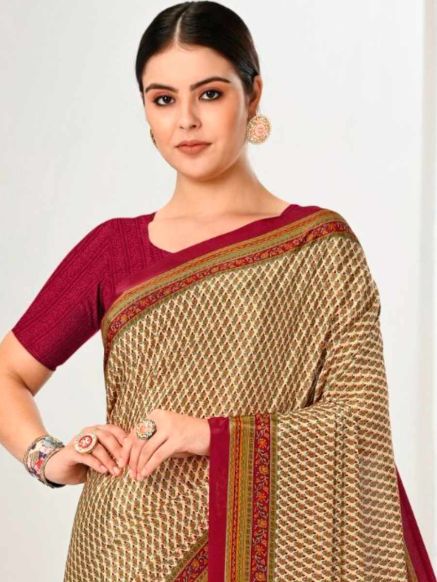 Stylish Brown Uniform Saree Large Size Comfortable for Daily Wear Manufacturers  in Delhi
