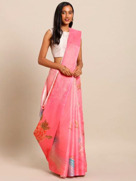 Stylish Pink Maheshwari Silk Saree with Floral Print for Festive and Traditional Occasions Manufacturers  in Delhi