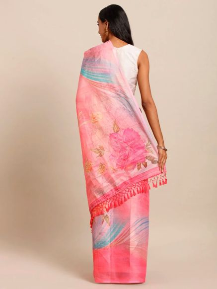 Stylish Pink Maheshwari Silk Saree with Floral Print for Festive and Traditional Occasions Manufacturers  in Delhi
