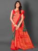 Teal and Red Pochampally Cotton Blend Saree with Floral Print and Woven Design Border – Traditional Indian Wear Manufacturers  in Delhi