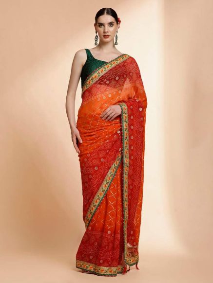 Traditional Bandhani Georgette Saree for Women with Digital Print - Perfect for Party Festival and Special Events Manufacturers  in Delhi