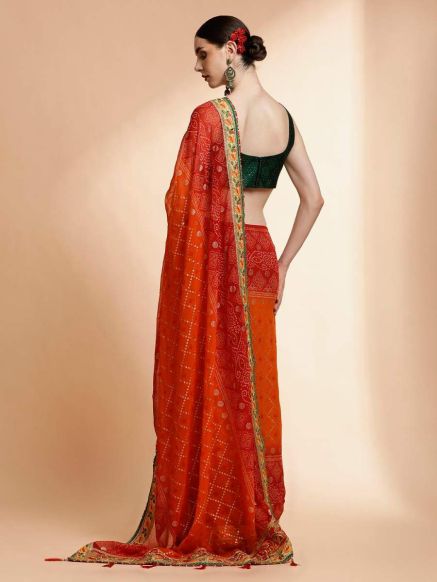 Traditional Bandhani Georgette Saree for Women with Digital Print - Perfect for Party Festival and Special Events Manufacturers  in Delhi