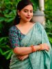 Traditional Green Jute Silk Saree with Half Sleeves Custom Long Sleeve Option Perfect Manufacturers  in Delhi