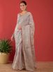 Traditional Grey and Pink Floral Brasso Saree with Embellished Border - Indian Festive Wear Manufacturers  in Delhi