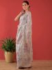 Traditional Grey and Pink Floral Brasso Saree with Embellished Border - Indian Festive Wear Manufacturers  in Delhi