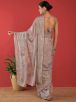 Traditional Grey and Pink Floral Brasso Saree with Embellished Border - Indian Festive Wear Manufacturers  in Delhi