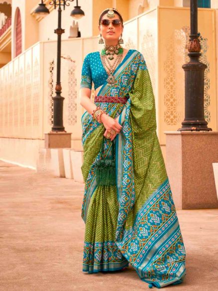 Traditional Indian Silk Ikkat Saree with Weaving Work and Beautiful Printed Design Manufacturers  in Delhi