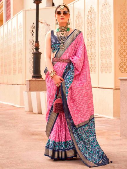 Traditional Indian Silk Ikkat Saree with Weaving Work and Beautiful Printed Design Manufacturers  in Delhi