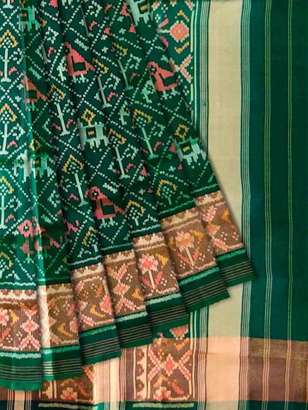 Traditional Patola Design Green Malbari Ikkat Silk Saree for Wedding Occasions Manufacturers  in Delhi