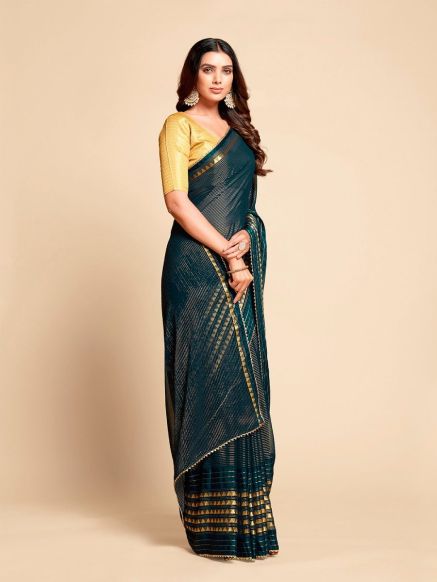 Traditional Striped Polyester Saree with Zari Border – Festive Wear Manufacturers  in Delhi